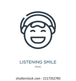 listening smile thin line icon. smile, sound linear icons from music concept isolated outline sign. Vector illustration symbol element for web design and apps.