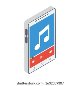 Listening songs on mobile music app, isometric vector design