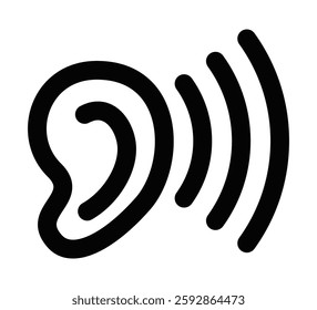 Listening vector icon with ear and sound waves. Editable stroke.