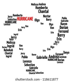 Listing of Atlantic 2013 hurricane names info-text graphics arrangement. Vector illustration.