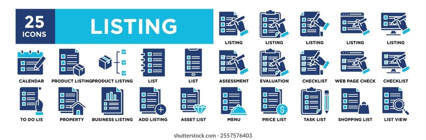 Listing icon collection set. Containing design list, checklist, paper, note, vector, illustration, check, task	