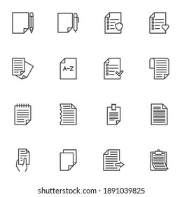 Lists line icons set, outline vector symbol collection, linear style pictogram pack. Signs, logo illustration. Set includes icons as paper document, wishlist, sticky note paper, clipboard