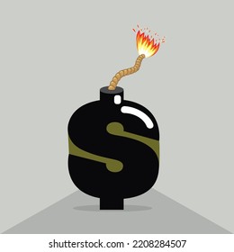 A Lit Bomb With Dollar Sign Symbol, Bomb Dollar Sign, Illustrator Vector Cartoon Drawing