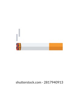 Lit Burning Cigarette Vector Illustration with Smoke Isolated on White Background for Health Concept
