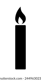 lit candle, black and white vector silhouette symbol icon illustration of burning candle with flame isolated on white background