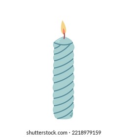 Enciende una vela en un candelabro azul, ilustración plana vectorial sobre fondo blanco.