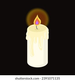 A lit candle, Burning candle in the darkness vector illustration
