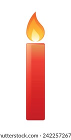 lit candle, color vector illustration of burning candle with flame isolated on white background