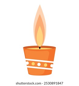 Lit candle in a glass with soft flame, Vector