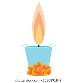 Lit candle in a glass with soft flame, Vector