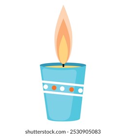 Lit candle in a glass with soft flame, Vector