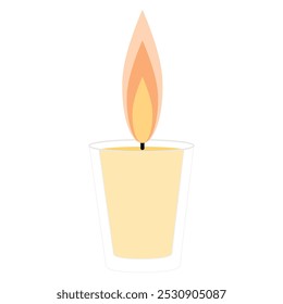 Lit candle in a glass with soft flame, Vector