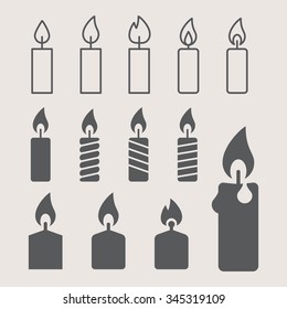 a lit candle. icons set