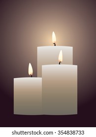 Lit candle illustration, candle flame in the dark.