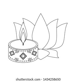 lit candle with lotus flower icon cartoon isolated vector illustration graphic design