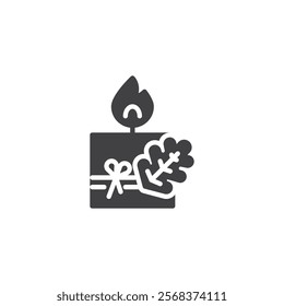 A lit candle and oak leaf vector icon. filled flat sign for mobile concept and web design. Autumn Candle glyph icon. Symbol, logo illustration. Vector graphics