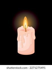 A lit candle on a black background. Funeral candle for the dead.