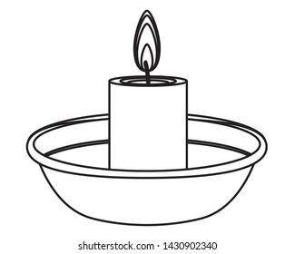 lit candle on a bowl icon cartoon isolated in black and white vector illustration graphic design