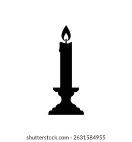 Lit candle on candlestick simple silhouette icon