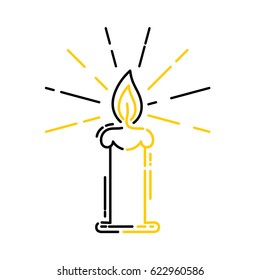 Lit candle, religious pictogram in a linear style. Linear icon. Isolated on white background. Vector illustration.