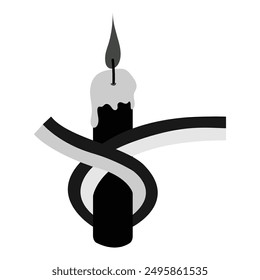 lit candle with ribbon icon in grey scale isolated on white background.