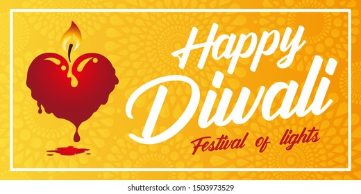 lit candle in the shape of a red heart melts beautifully. Concept on the theme of the traditional celebration of Happy Diwali. Festival of Lights and Lights 
