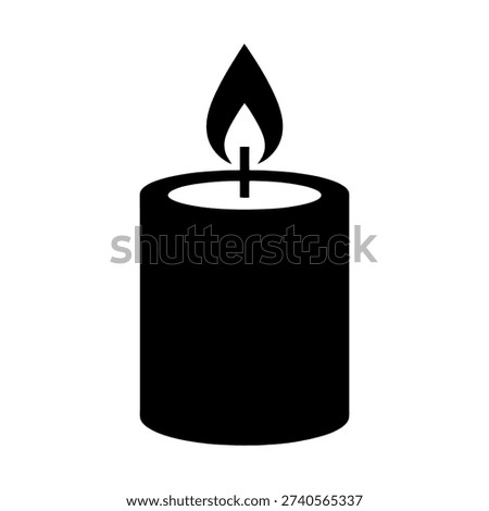 Lit candle silhouette. Simple burning wax icon with flame for memorial, vigil, romance, or religion. Isolated on white