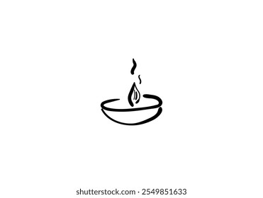 A lit candle as a symbol of the Diwali festival, Indian, glowing, vector illustration.

