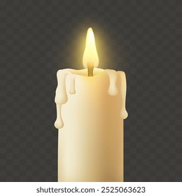 A lit candle. Vector clipart isolated on dark background.