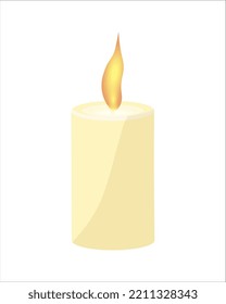 Lit candle, vector illustration of a thick wax candle