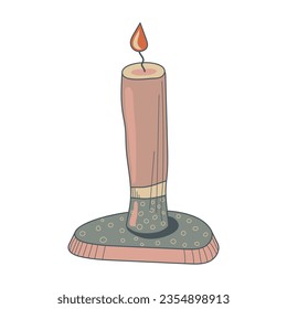 lit candle. Wax candle. Vector illustration. Hand drawn