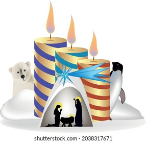 lit candles with the bear and penguin crib