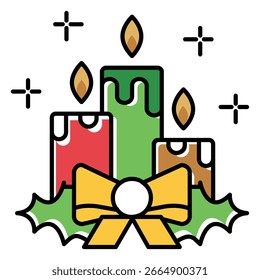 Lit Candles with Glowing Flame Vector Icon for Holiday and Home