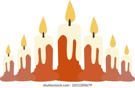 Lit Candles Melted Wax Row Illustration