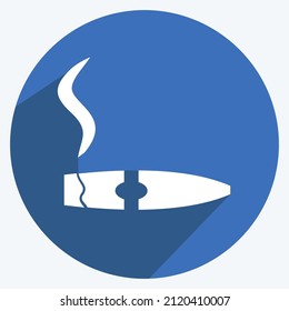 Lit Cigar Icon in trendy line style isolated on soft blue background