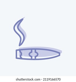 Lit Cigar Icon in trendy two tone style isolated on soft blue background