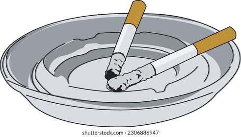 Lit Cigarette in Ashtray Smoking Tobacco