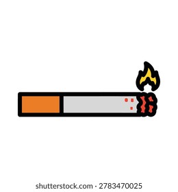 Lit cigarette icon with smoke and fire cigarette addiction nicotine isolated