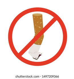 lit cigarette on black background. Sign with No smoking. Red sign with the text No smoking
