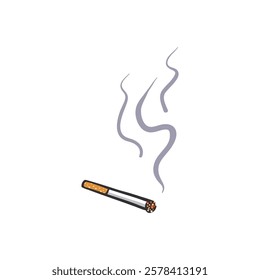 A lit cigarette with smoke rising, isolated on a white background. Simple illustration style.