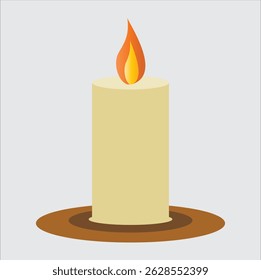 Lit Cream Candle with Flame Illustration