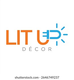 Iluminado Decor Logo Design com Tipografia lúdica e Ícone de Lâmpada Criativa
