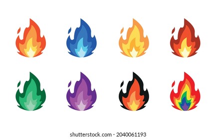 Lit fire emoji in different colors vector collection