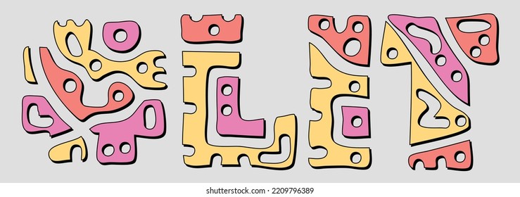 Etiqueta LIT. Texto de aislamiento de garabatos. Curvas coloreadas con letras de doodle decorativas. La popular etiqueta de moda #LIT para impresos, folletos, pancartas, volantes. Vector de material.