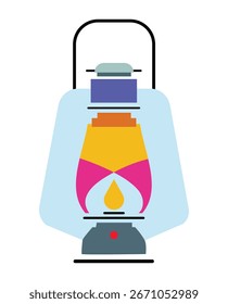 Ícone de vetor de lanterna de querosene iluminado, Ilustração de design plana da lâmpada de óleo de acampamento