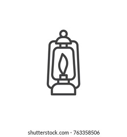 Lit lamp line icon, outline vector sign, linear style pictogram isolated on white. Camping lantern symbol, logo illustration. Editable stroke