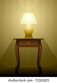 Lit lamp sitting on an end table