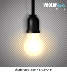 A lit light bulb isolated on transparent background. Vector illustration