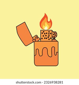 Lit lighter badge with fire flame