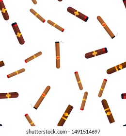 Lit Luxurious Cuban Cigar Vector Seamless Pattern Flat Illustration